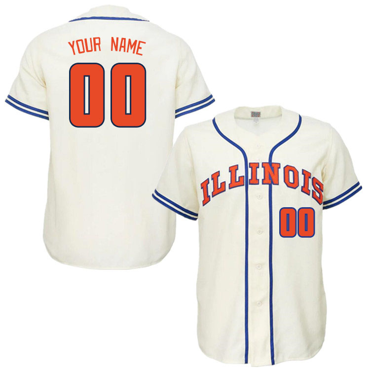 Custom Illinois Fighting Illini Name And Number College Baseball Jerseys Stitched-Cream